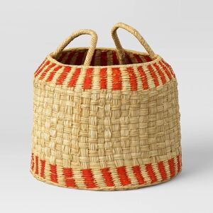 Opalhouse Short Handled Woven Basket Red Natural Storage Decor New